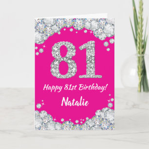Happy 81st Birthday Hot Pink and Silver Glitter Card