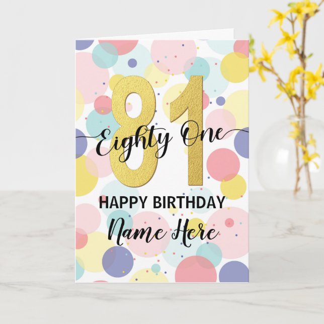 Happy 81st Birthday Pastel Rainbow and Gold Girl Card (Yellow Flower)