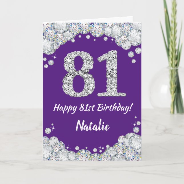 Happy 81st Birthday Purple and Silver Glitter Card (Front)
