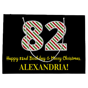 Happy 82nd Birthday & Merry Christmas, Custom Name Large Gift Bag