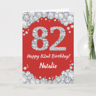 Happy 82nd Birthday Red and Silver Glitter Card