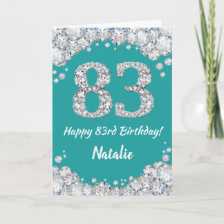 Happy 83rd Birthday Teal and Silver Glitter Card