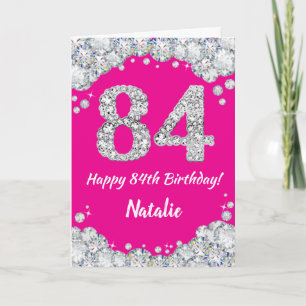 Happy 84th Birthday Hot Pink and Silver Glitter Card