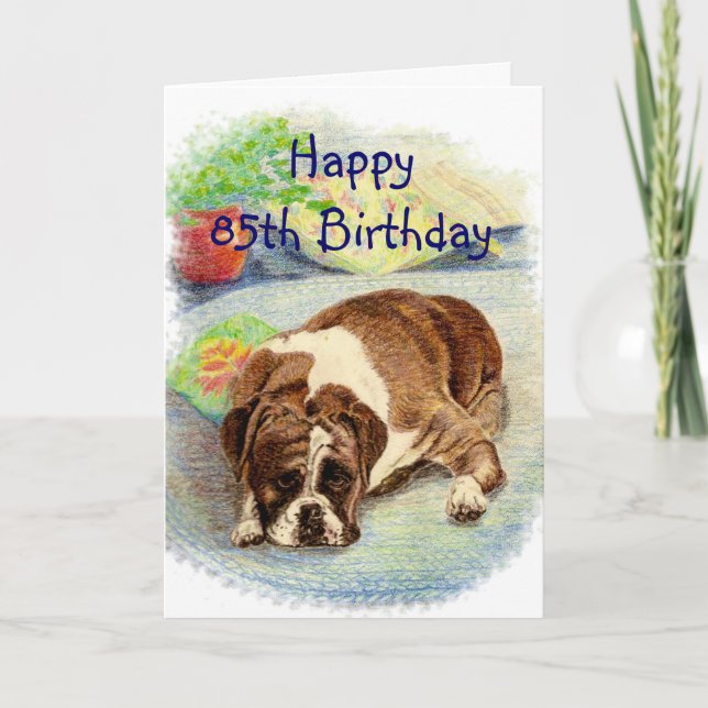 Happy 85th Birthday  Get Excited Humour Boxer Dog Card (Front)