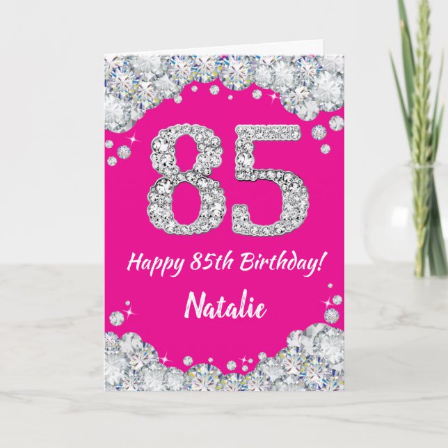 Happy 85th Birthday Hot Pink and Silver Glitter Card (Front)