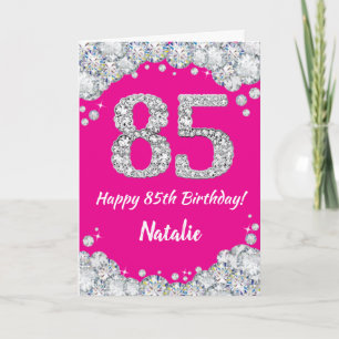 Happy 85th Birthday Hot Pink and Silver Glitter Card