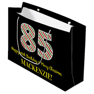 Happy 85th Birthday & Merry Christmas, Custom Name Large Gift Bag