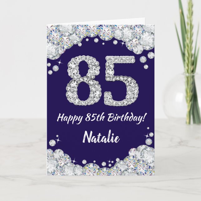 Happy 85th Birthday Navy Blue and Silver Glitter Card (Front)