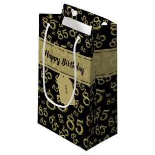 Happy 85th Birthday Number Pattern Black/Gold Small Gift Bag