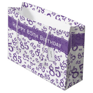 Happy 85th Birthday Number Pattern Purple/White Large Gift Bag