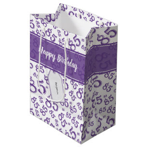 Happy 85th Birthday Number Pattern Purple/White Medium Gift Bag