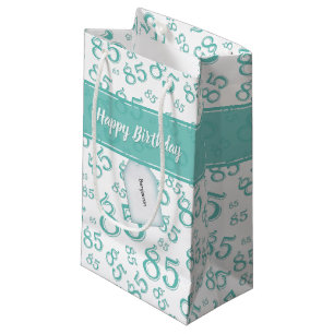 Happy 85th Birthday Number Pattern Teal/White Small Gift Bag