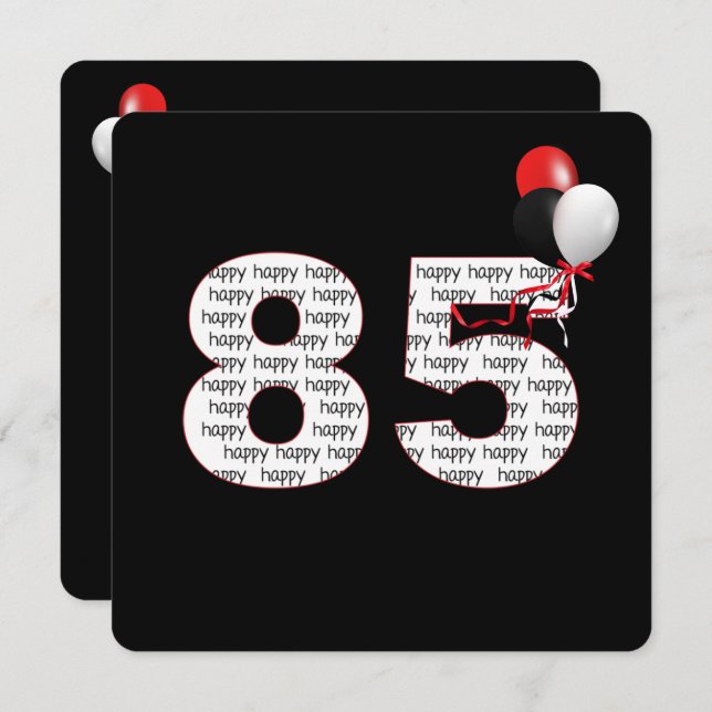Happy 85th Birthday On Black Invitation (Front/Back)