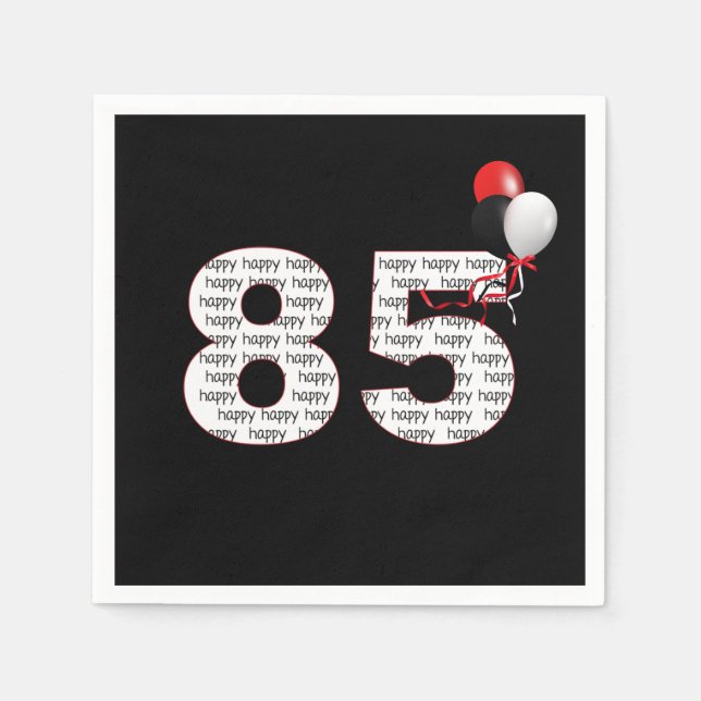 Happy 85th Birthday On Black  Napkins (Front)