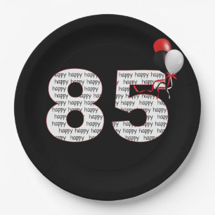 Happy 85th Birthday On Black Paper Plate
