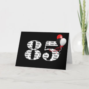 Happy 85th Birthday On Black With Balloons Card