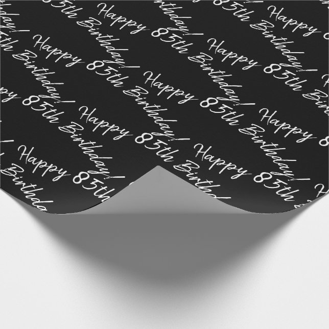 Happy 85th Birthday on black Wrapping Paper (Corner)