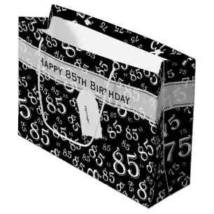 Happy 85th Birthday Party Theme Black and White Large Gift Bag