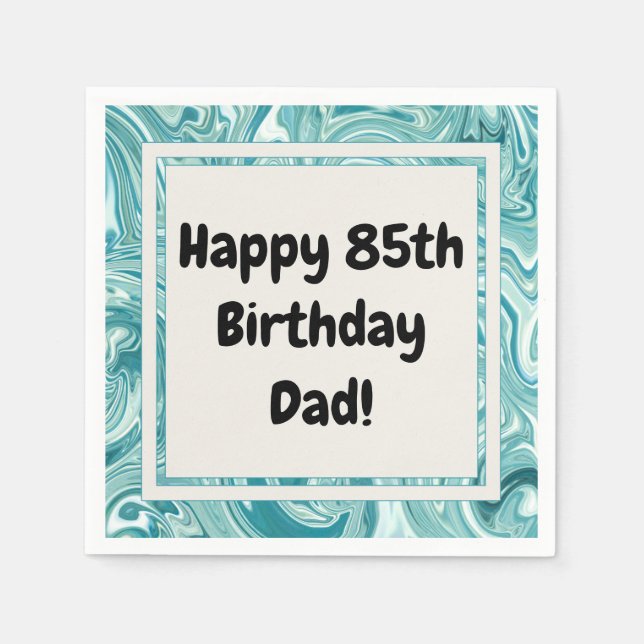 Happy 85th Birthday Personalise Blue Liquid Marble Napkin (Front)