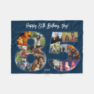 Happy 85th Birthday Photo Collage Fleece Blanket