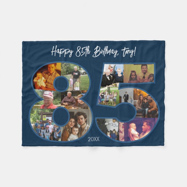 Happy 85th Birthday Photo Collage Fleece Blanket (Front (Horizontal))