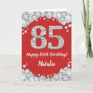 Happy 85th Birthday Red and Silver Glitter Card