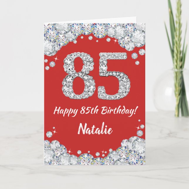 Happy 85th Birthday Red and Silver Glitter Card (Front)