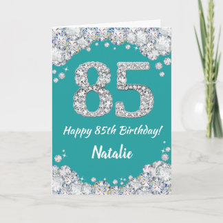 Happy 85th Birthday Teal and Silver Glitter Card
