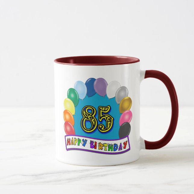 Happy 85th Birthday with Balloons Mug (Right)