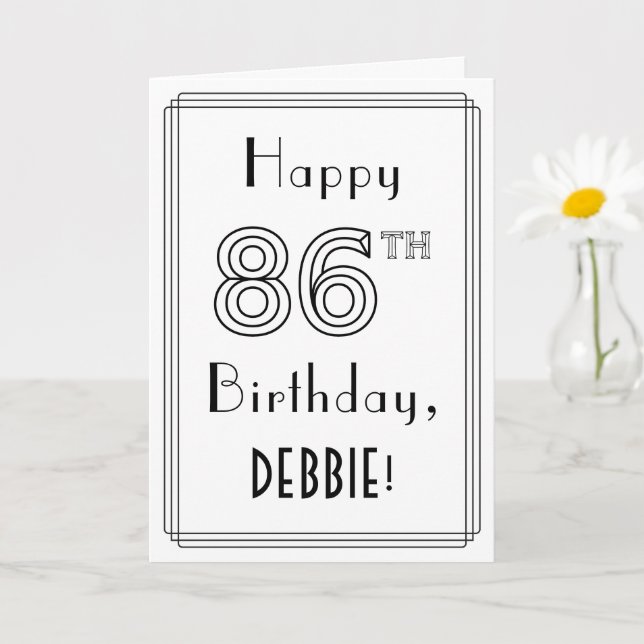 Happy 86th Birthday, Art Deco Style w/ Custom Name Card (Small Plant)
