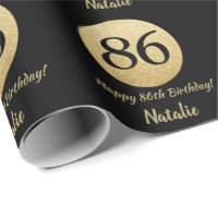 Happy 86th Birthday Black and Gold Glitter