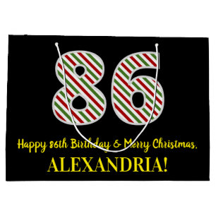 Happy 86th Birthday & Merry Christmas, Custom Name Large Gift Bag