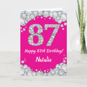 Happy 87th Birthday Hot Pink and Silver Glitter Card
