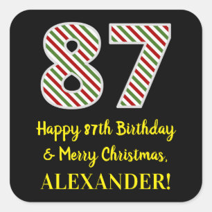 Happy 87th Birthday & Merry Christmas, Custom Name Square Sticker