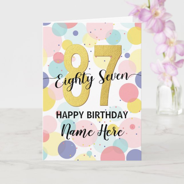 Happy 87th Birthday Pastel Rainbow Gold Woman Card (Orchid)
