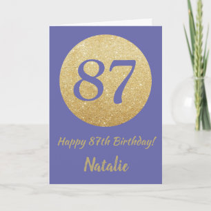 Happy 87th Birthday Very Peri and Gold Glitter Card