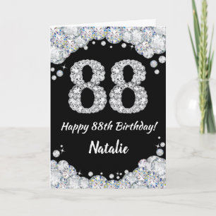 Happy 88th Birthday Black and Silver Glitter Card