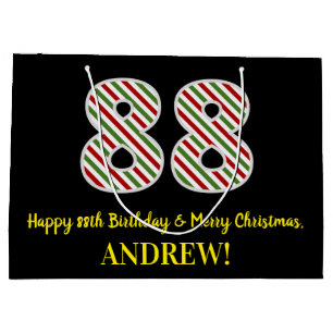 Happy 88th Birthday & Merry Christmas, Custom Name Large Gift Bag