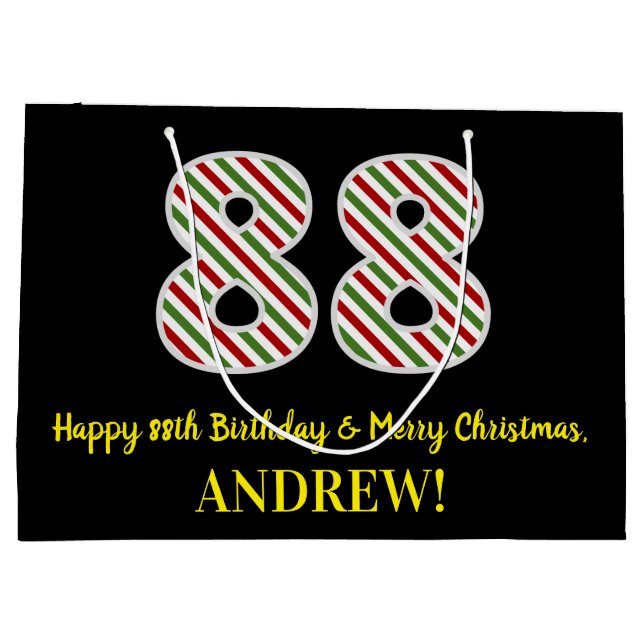 Happy 88th Birthday & Merry Christmas, Custom Name Large Gift Bag (Back)