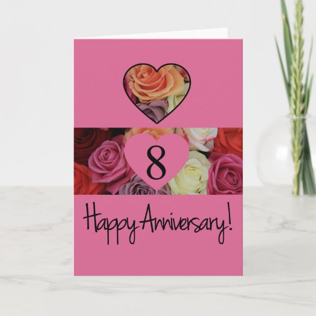 Happy 8th Anniversary roses Card (Front)
