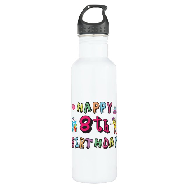 Happy 8th Birthday. 8 year b-day surprise 710 Ml Water Bottle (Front)