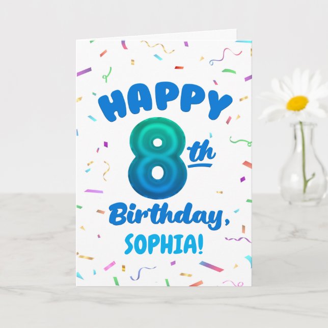 Happy 8th Birthday Card with Custom Name (Small Plant)