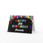 Happy 8th Birthday Colourful Balloons Black
