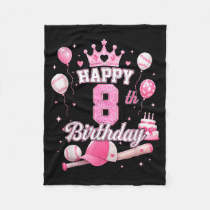 Happy 8th Birthday Girl 8 Year Pink Baseball Fleece Blanket