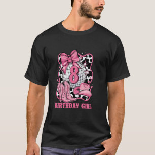 Happy 8th Birthday Girl Bow Rodeo Western Cowgirl T-Shirt