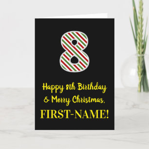 Happy 8th Birthday & Merry Christmas, Custom Name Card