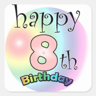 Happy 8th Birthday (Pink) Square Sticker
