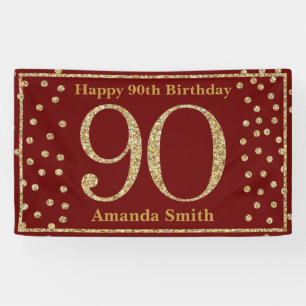 Happy 90th Birthday Banner Burgundy Red Gold