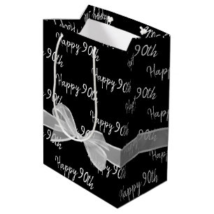 Happy 90th Birthday Bow On Black Medium Gift Bag