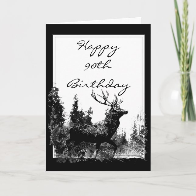 Happy 90th Birthday Custom Vintage Stag, Deer Card (Front)